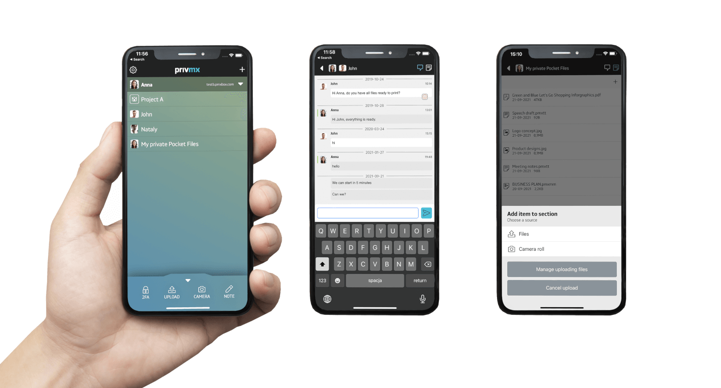 screenhots of PrivMX Pocket app