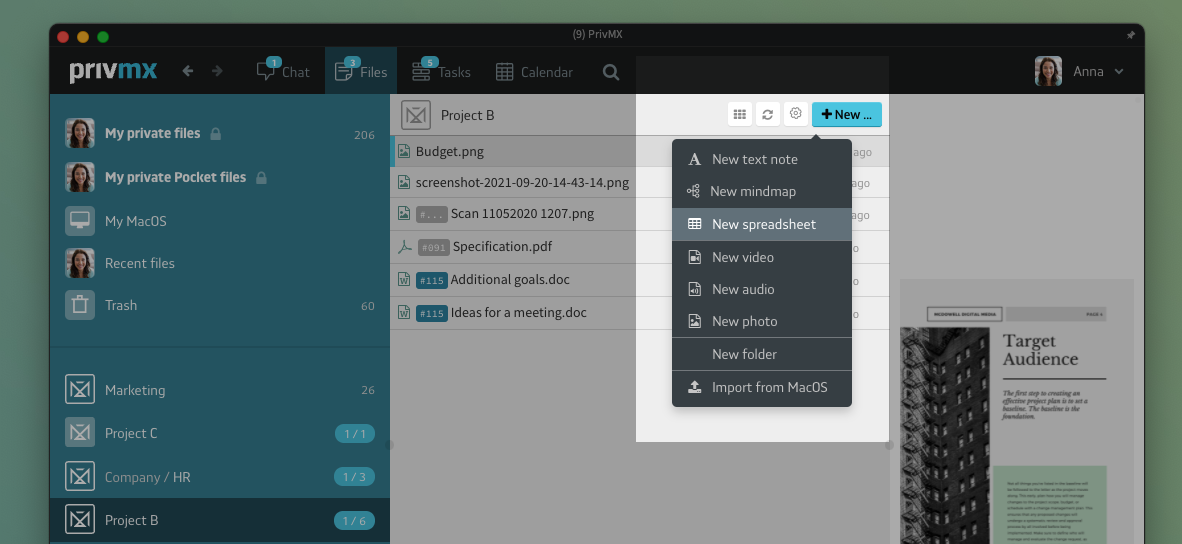 screenhots of adding a new PrivMX spreadsheet