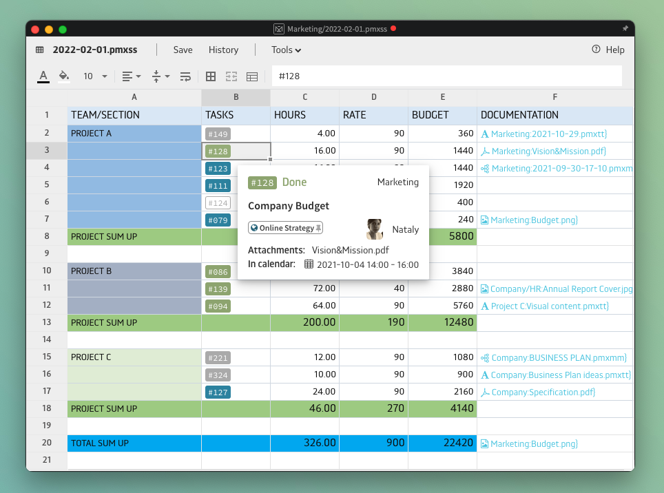 screenhots of PrivMX spreadsheets